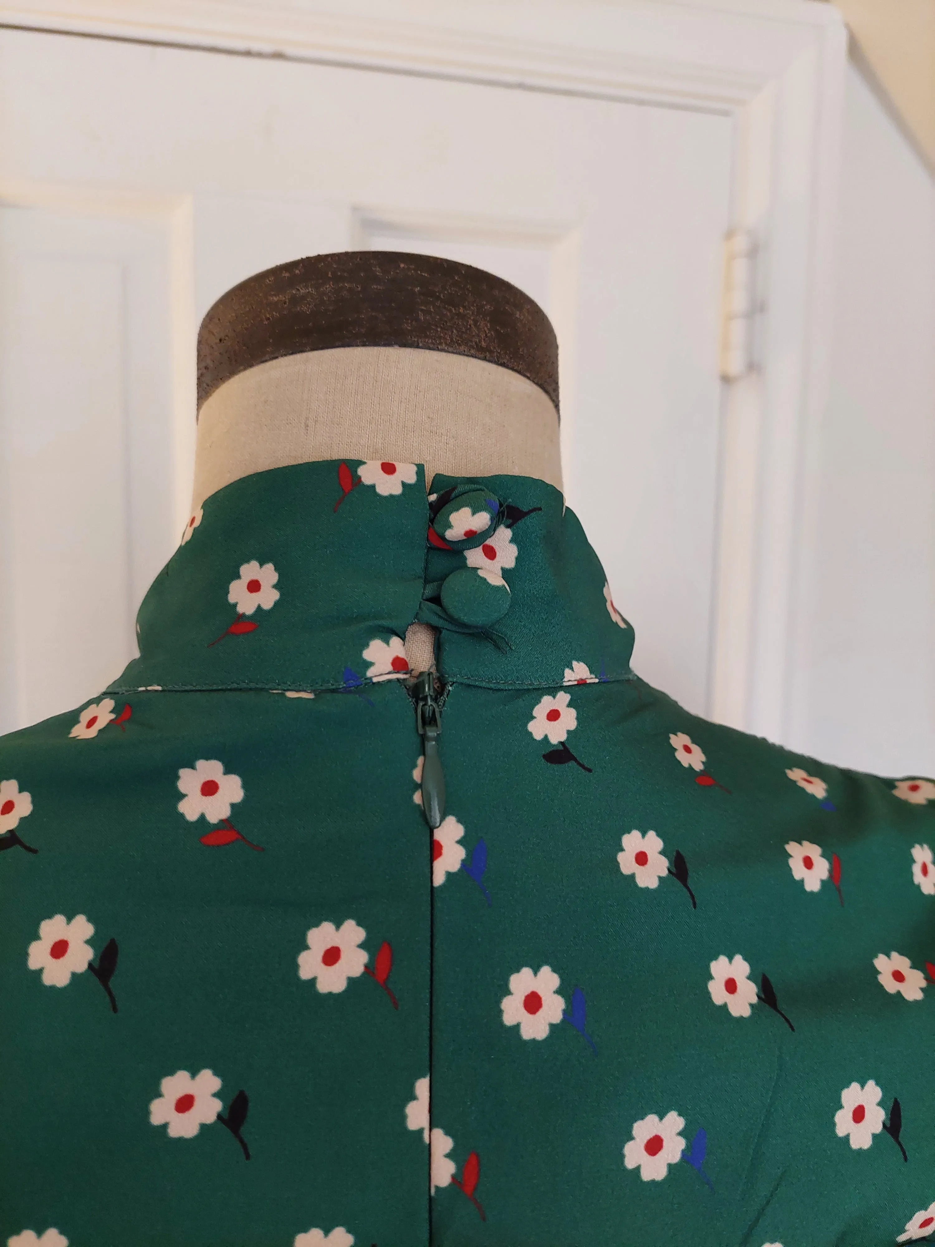 00's Does 40's Green Floral Peplum Shirt Dress