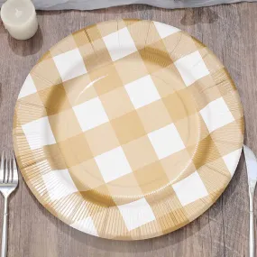 10 Pack 13" Gold White Buffalo Plaid Disposable Charger Plates, Round Checkered Sunray Cardboard Serving Trays- 350 GSM 10 Pack 13" Gold White Buffalo Plaid Disposable Charger Plates, Round Checkered Sunray Cardboard Serving Trays- 350 GSM