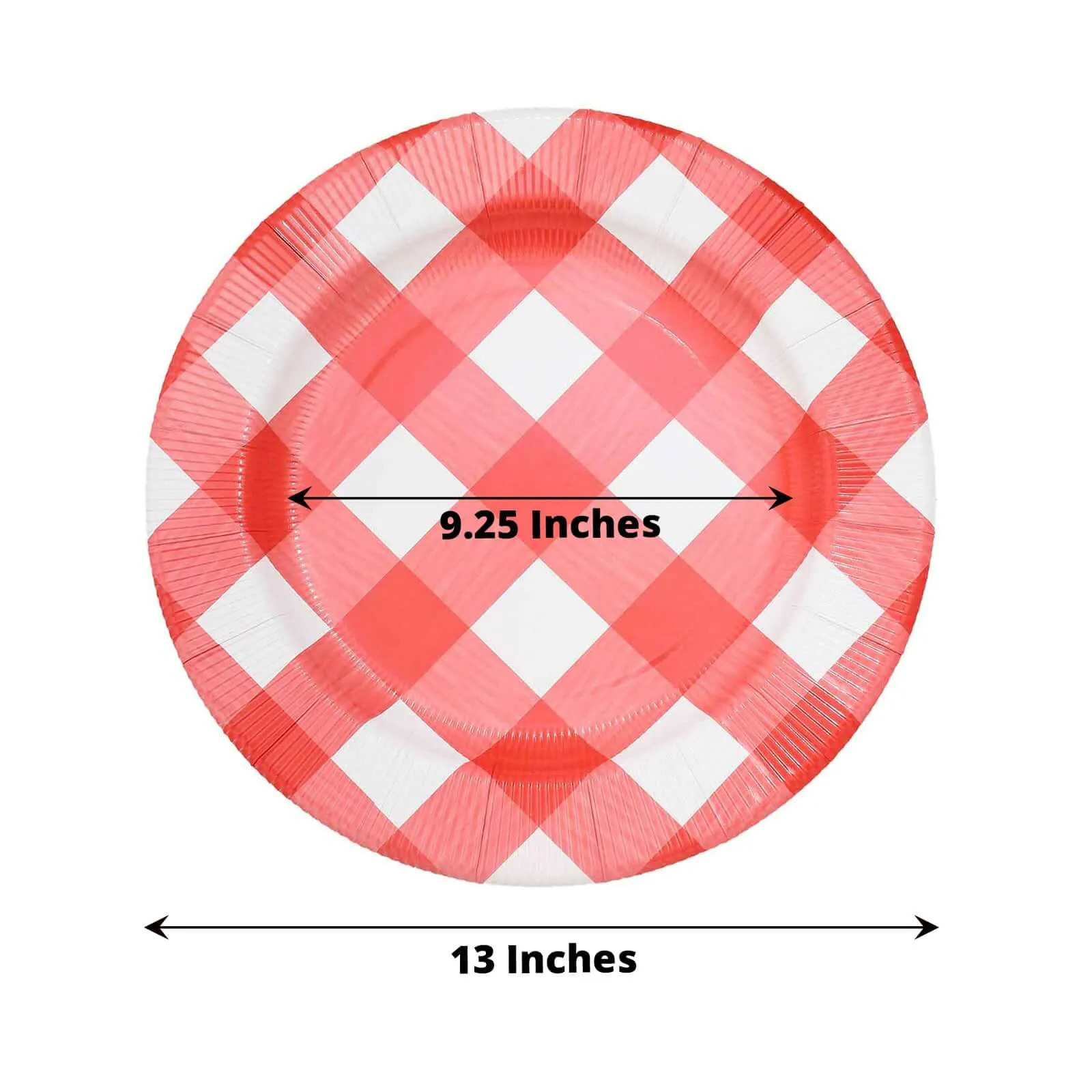 10 Pack 13" Red White Buffalo Plaid Disposable Charger Plates, Round Checkered Sunray Cardboard Serving Trays- 350 GSM