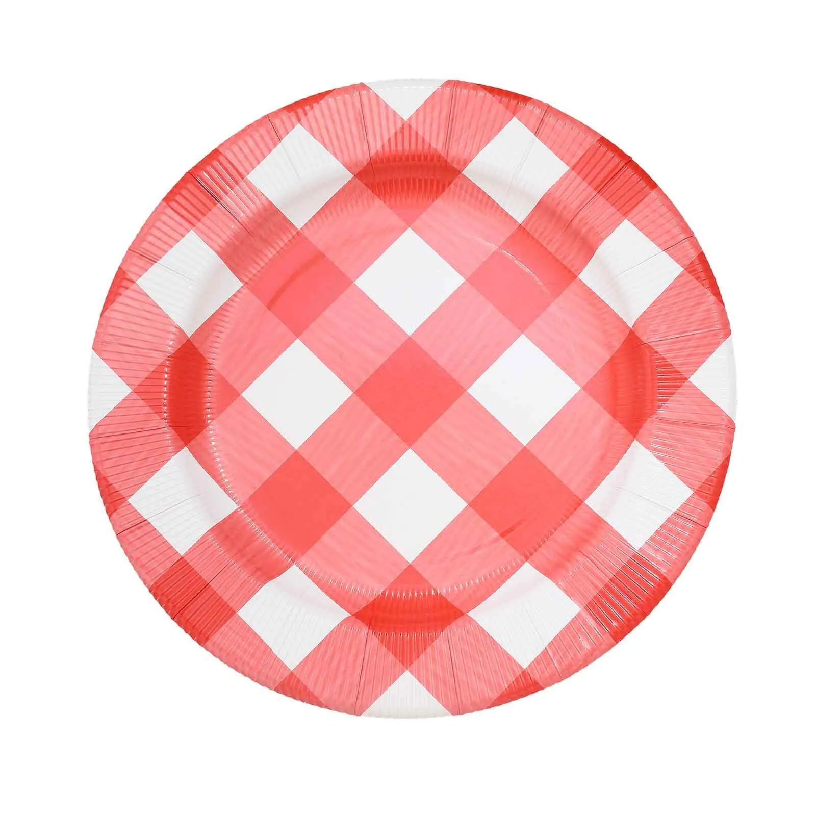 10 Pack 13" Red White Buffalo Plaid Disposable Charger Plates, Round Checkered Sunray Cardboard Serving Trays- 350 GSM