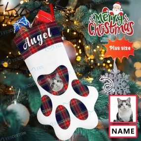 16.6in(L) Plus Size-Custom Pet Face Plaid Socks Paw Christmas Stocking Holiday Decor Gifts 16.6in(L) Plus Size-Custom Pet Face Plaid Socks Paw Christmas Stocking Holiday Decor Gifts