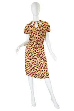 1940s Silk Floral Day Dress with Cutouts 1940s Silk Floral Day Dress with Cutouts