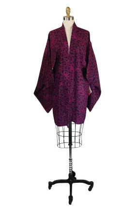 1950s Deep Pink on Black Silk Print Kimono 1950s Deep Pink on Black Silk Print Kimono