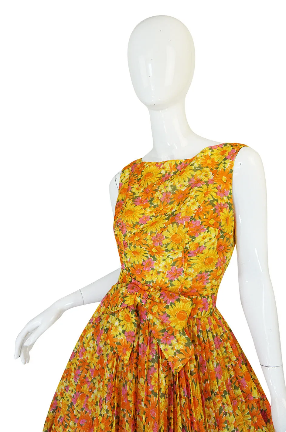 1950s Suzy Perette Citrus Floral Cotton Voile Pleated Skirt Dress