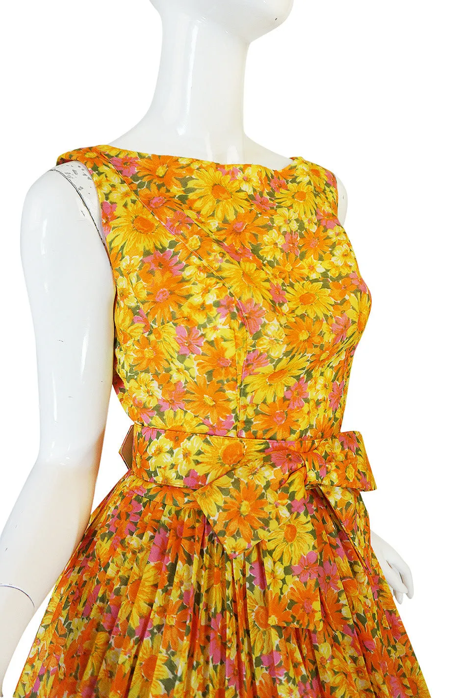 1950s Suzy Perette Citrus Floral Cotton Voile Pleated Skirt Dress