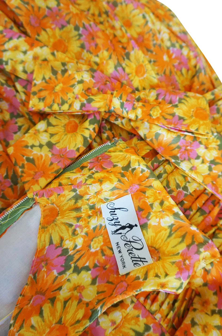 1950s Suzy Perette Citrus Floral Cotton Voile Pleated Skirt Dress