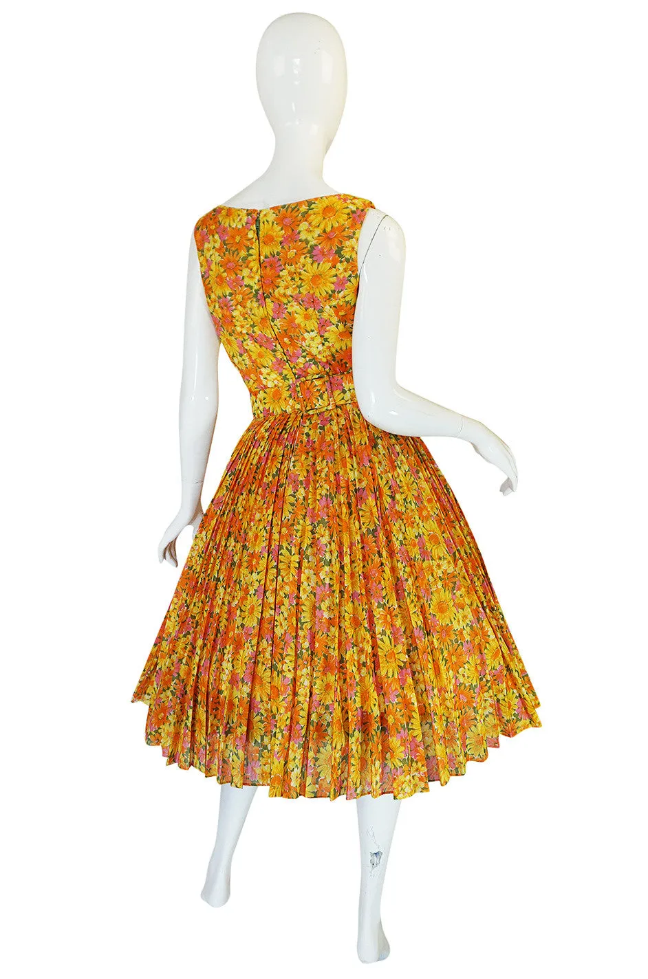 1950s Suzy Perette Citrus Floral Cotton Voile Pleated Skirt Dress