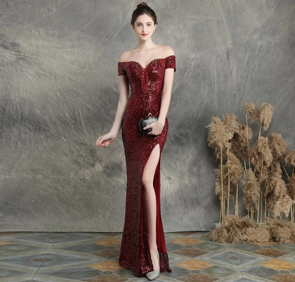 2020 Vestido De Festa Dreams And Famous Women's Party Dresses With Brassieres Shoulders Sexy Nightclub Long Slim Toast Dress