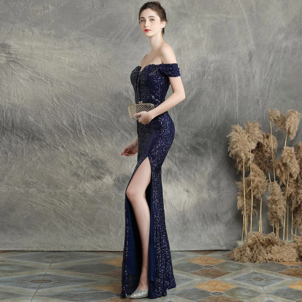 2020 Vestido De Festa Dreams And Famous Women's Party Dresses With Brassieres Shoulders Sexy Nightclub Long Slim Toast Dress