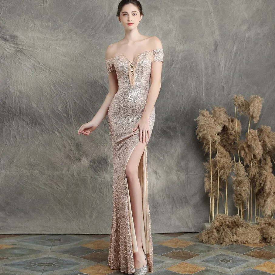 2020 Vestido De Festa Dreams And Famous Women's Party Dresses With Brassieres Shoulders Sexy Nightclub Long Slim Toast Dress