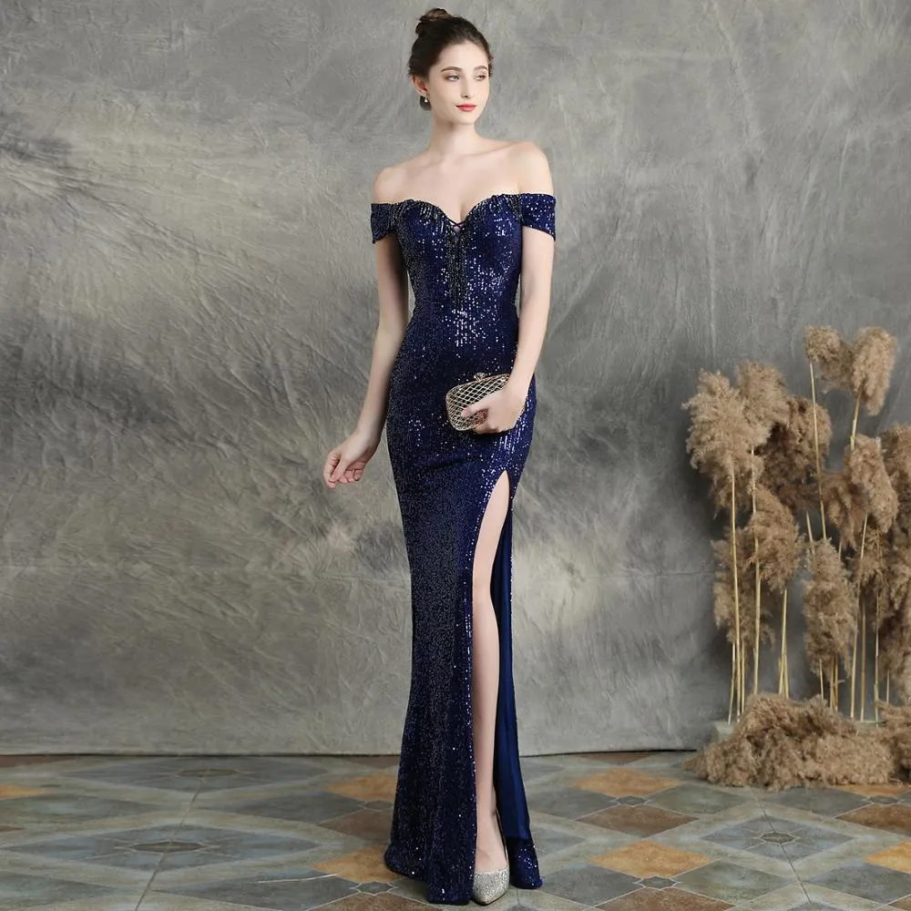 2020 Vestido De Festa Dreams And Famous Women's Party Dresses With Brassieres Shoulders Sexy Nightclub Long Slim Toast Dress