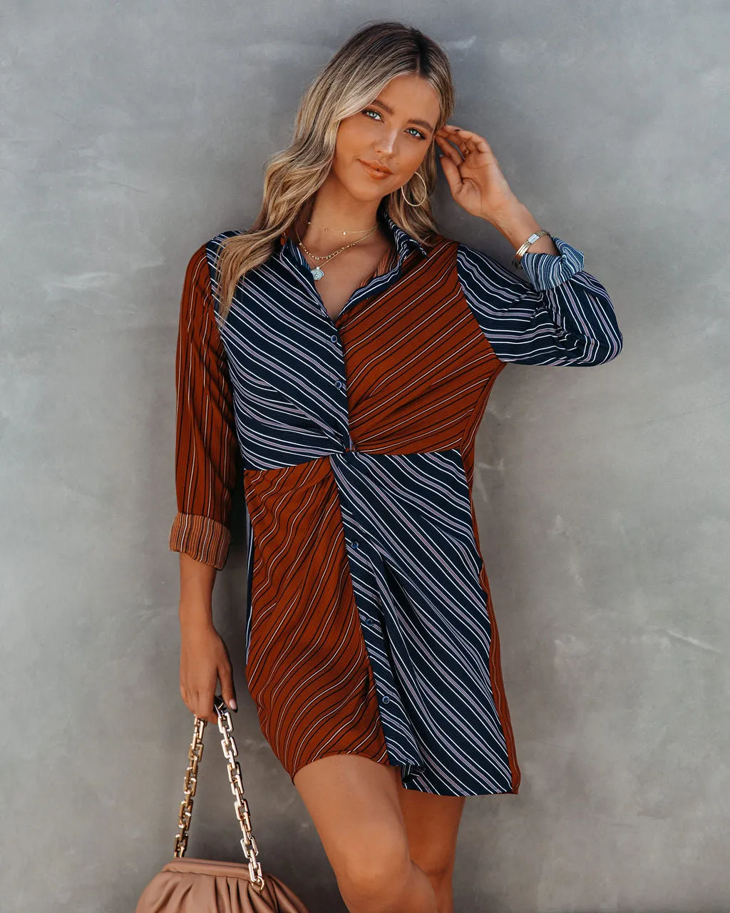 Abby Twist Front Striped Shirt Dress