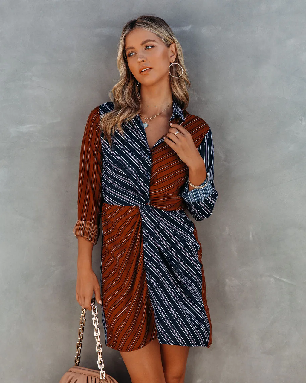 Abby Twist Front Striped Shirt Dress