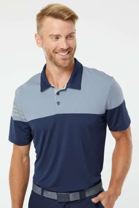 Adidas Mens 3 Stripes Colorblock Moisture Wicking Short Sleeve Polo Shirt - Collegiate Navy Blue/Mid Grey - NEW Adidas Mens 3 Stripes Colorblock Moisture Wicking Short Sleeve Polo Shirt - Collegiate Navy Blue/Mid Grey - NEW