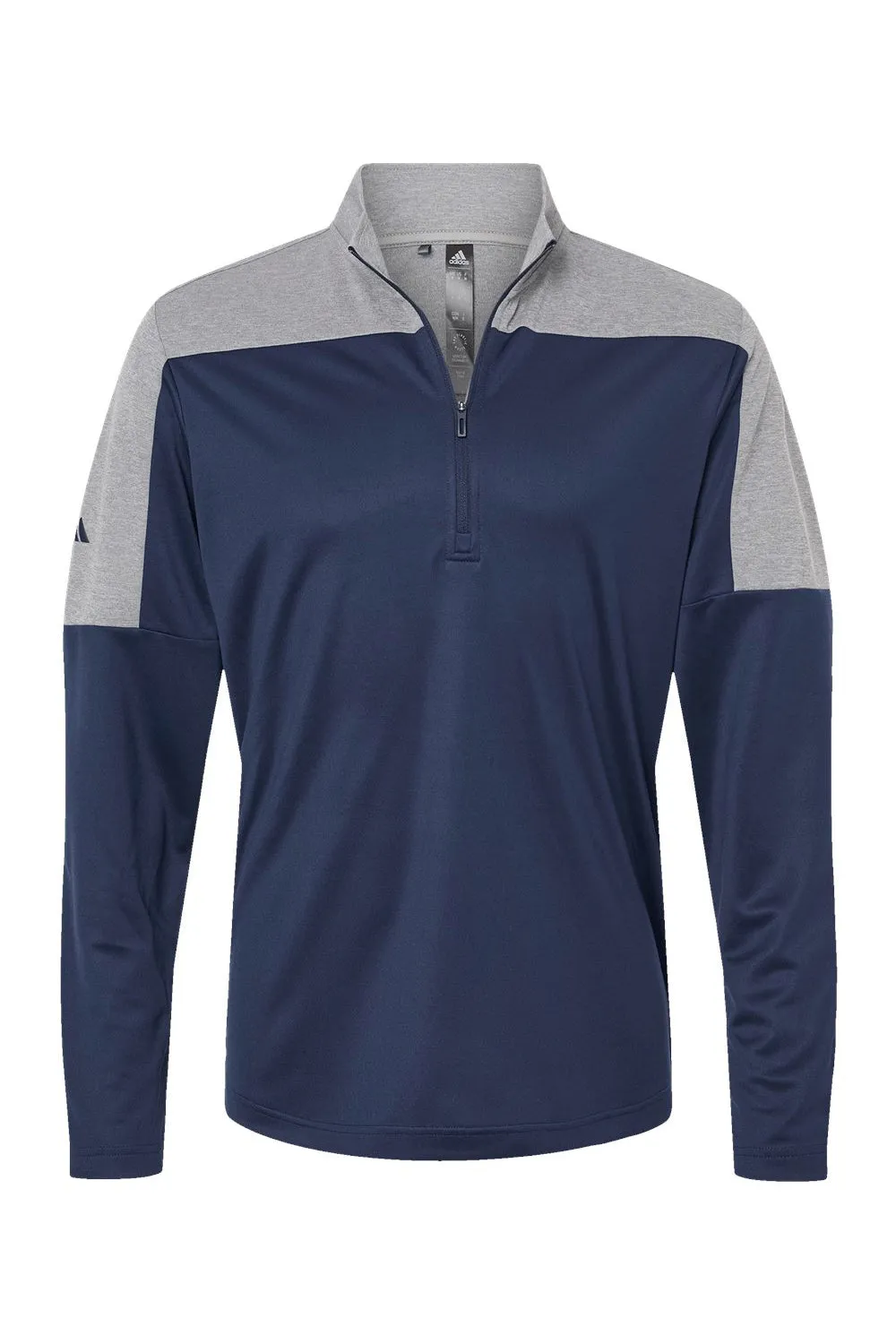 Adidas Mens Moisture Wicking 1/4 Zip Sweatshirt - Collegiate Navy Blue/Grey Melange - NEW