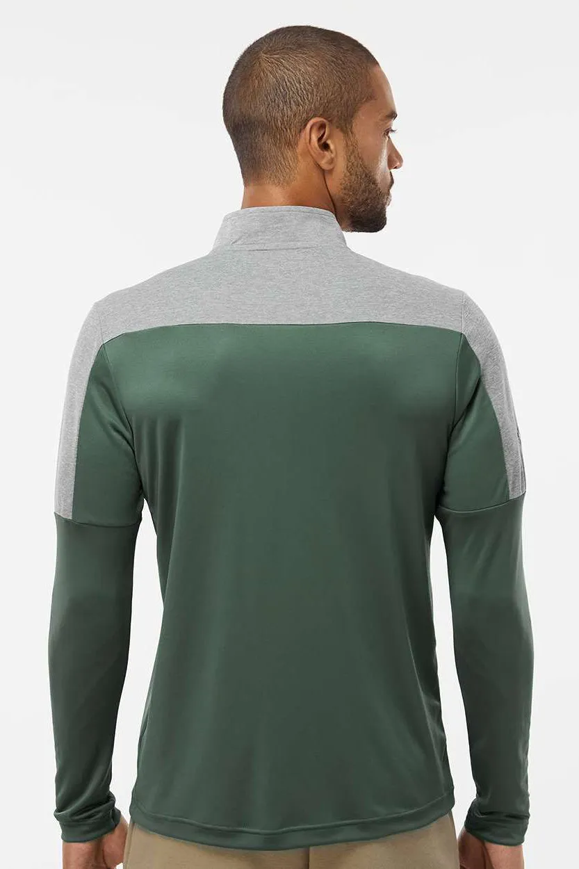 Adidas Mens Moisture Wicking 1/4 Zip Sweatshirt - Green Oxide/Grey Melange - NEW