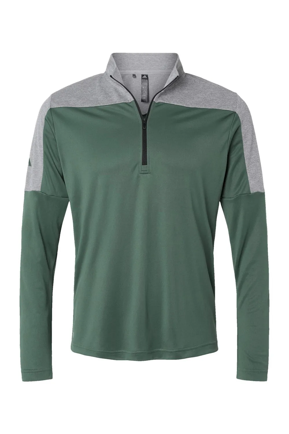 Adidas Mens Moisture Wicking 1/4 Zip Sweatshirt - Green Oxide/Grey Melange - NEW