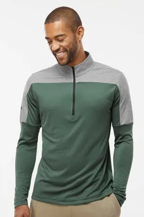 Adidas Mens Moisture Wicking 1/4 Zip Sweatshirt - Green Oxide/Grey Melange - NEW
