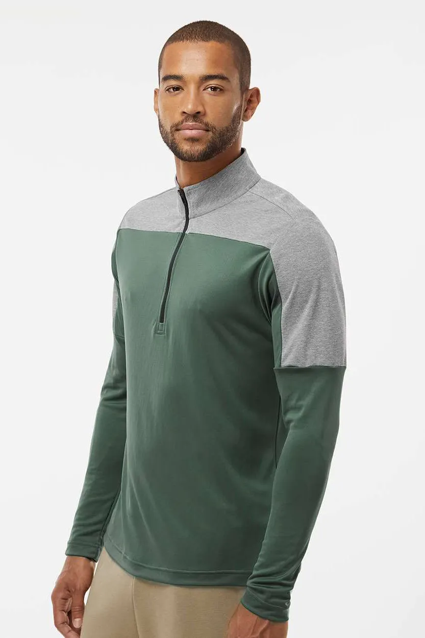 Adidas Mens Moisture Wicking 1/4 Zip Sweatshirt - Green Oxide/Grey Melange - NEW