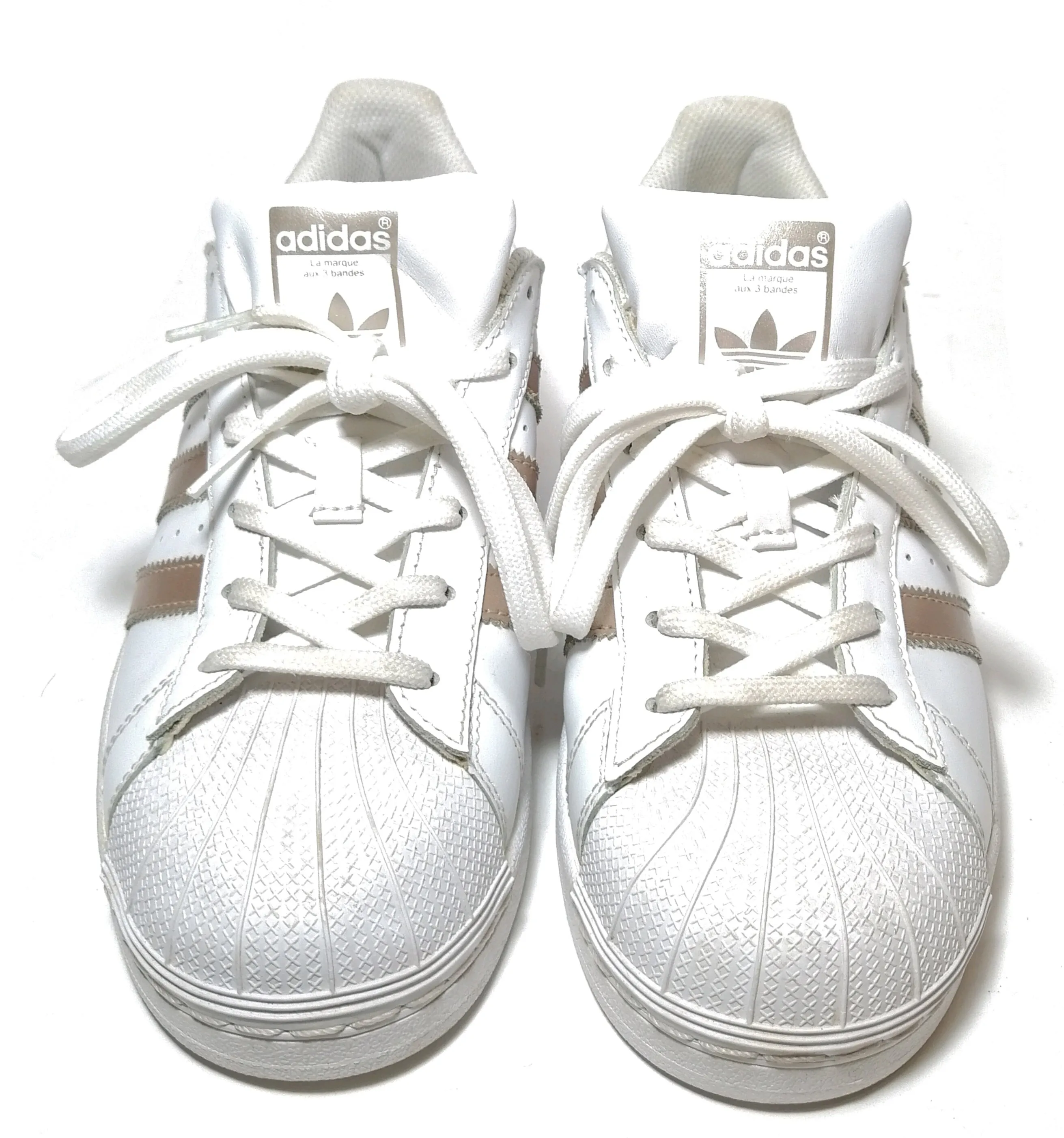 Adidas White & Rose Gold Superstar Shoes | Gently Used |