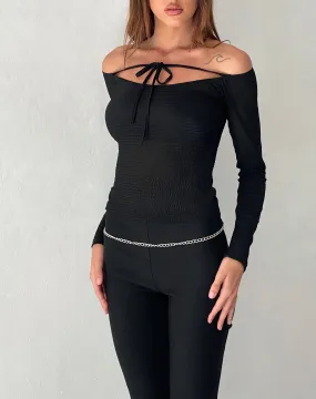 Alondra Long Sleeve Tie Front Top in Textured Black Alondra Long Sleeve Tie Front Top in Textured Black