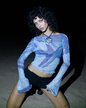 Anchi Mesh Long Sleeve Top in Blue Starfish Photoprint Anchi Mesh Long Sleeve Top in Blue Starfish Photoprint