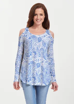 Aquatic Floral Blue (7619) ~ Cold Shoulder Tunic Aquatic Floral Blue (7619) ~ Cold Shoulder Tunic