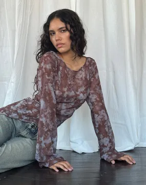Arcelia Long Sleeve Mesh Top in Botanical Shadow Brown Arcelia Long Sleeve Mesh Top in Botanical Shadow Brown