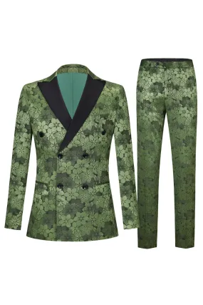 Army Green Peak Lapel 2 Piece Men's Prom Suit with Pattern Army Green Peak Lapel 2 Piece Men's Prom Suit with Pattern