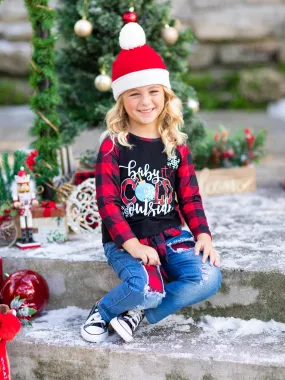 Baby It's Cold Outside Plaid Patched Jeans Set Baby It's Cold Outside Plaid Patched Jeans Set