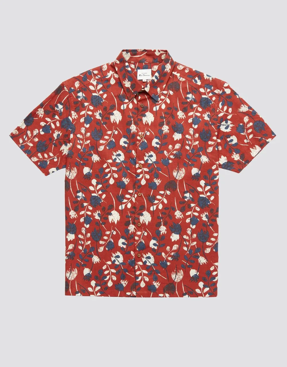 Ben Sherman Stencil Floral Print Cinnamon Short Sleeve Shirt