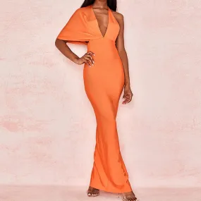 BerryBetty - 2024 Fashion Trends Draped Backless Women Side Split Evening Club Party Dress New Sexy V Neck Orange Black Long Bandage Dress Vestidos BerryBetty - 2024 Fashion Trends Draped Backless Women Side Split Evening Club Party Dress New Sexy V Neck Orange Black Long Bandage Dress Vestidos