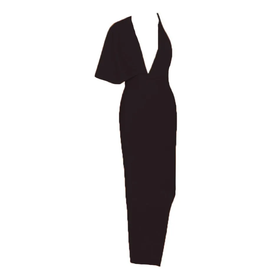 BerryBetty - 2024 Fashion Trends Draped Backless Women Side Split Evening Club Party Dress New Sexy V Neck Orange Black Long Bandage Dress Vestidos