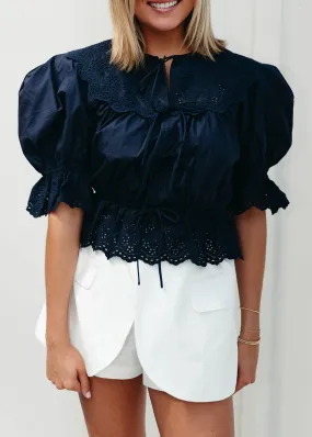 Beverly Front Tie Top - Navy Beverly Front Tie Top - Navy