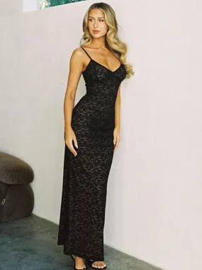 Black Lace Slim Bodycon Spaghetti Strap Nightclub Sexy Long Summer Maxi Dress Black Lace Slim Bodycon Spaghetti Strap Nightclub Sexy Long Summer Maxi Dress