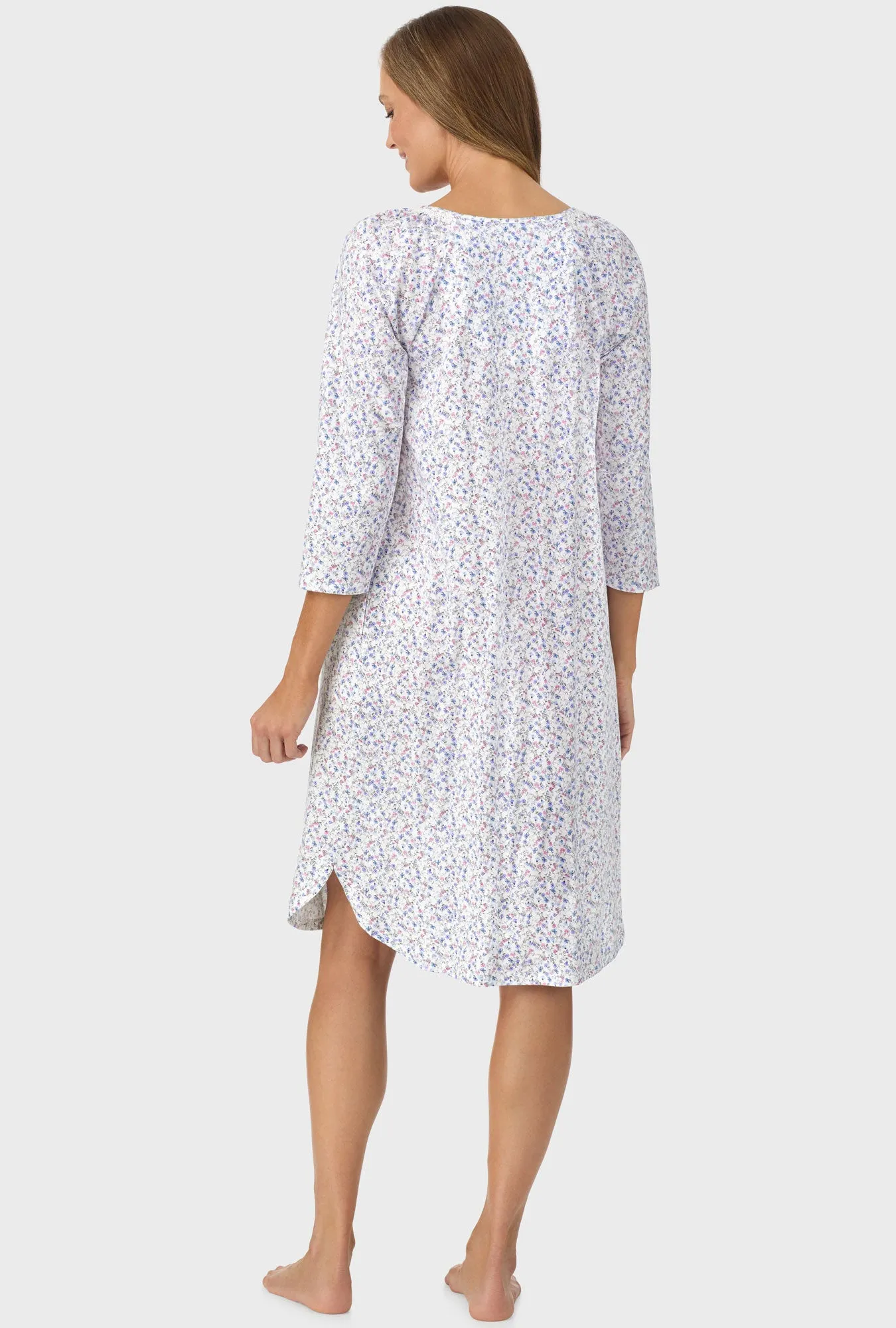 Blue and Blush Pink Ditsy  3/4 Sleeve Nightgown
