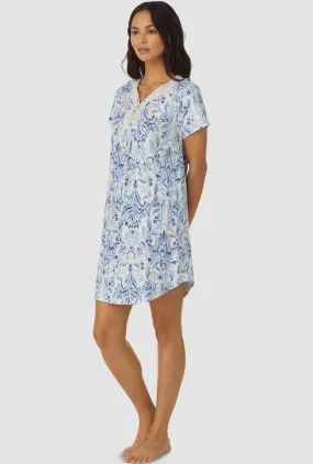 Blue Damask Cap Sleeve Nightshirt Blue Damask Cap Sleeve Nightshirt