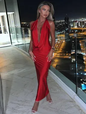 Bodycon Midi Long Spring Summer Halter Deep V Neck Backless Nightclub Sexy Party Maxi Dress Bodycon Midi Long Spring Summer Halter Deep V Neck Backless Nightclub Sexy Party Maxi Dress