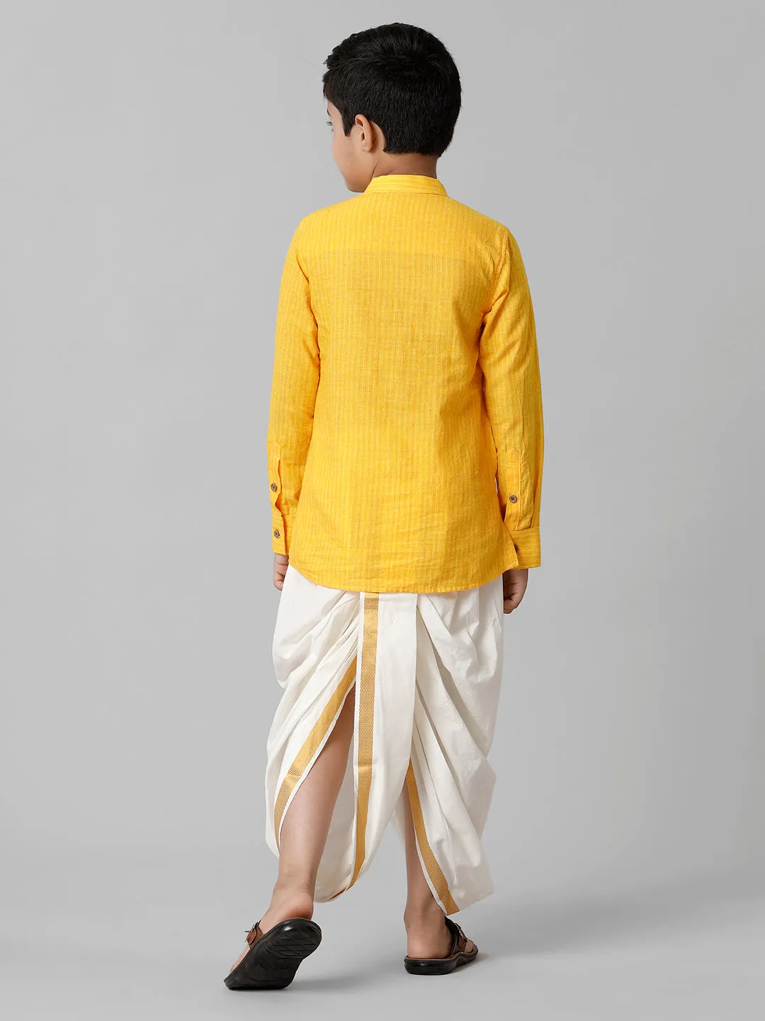 Boys Breeze Cotton Yellow Kurta with Cream Elastic Panchakacham Combo COT7