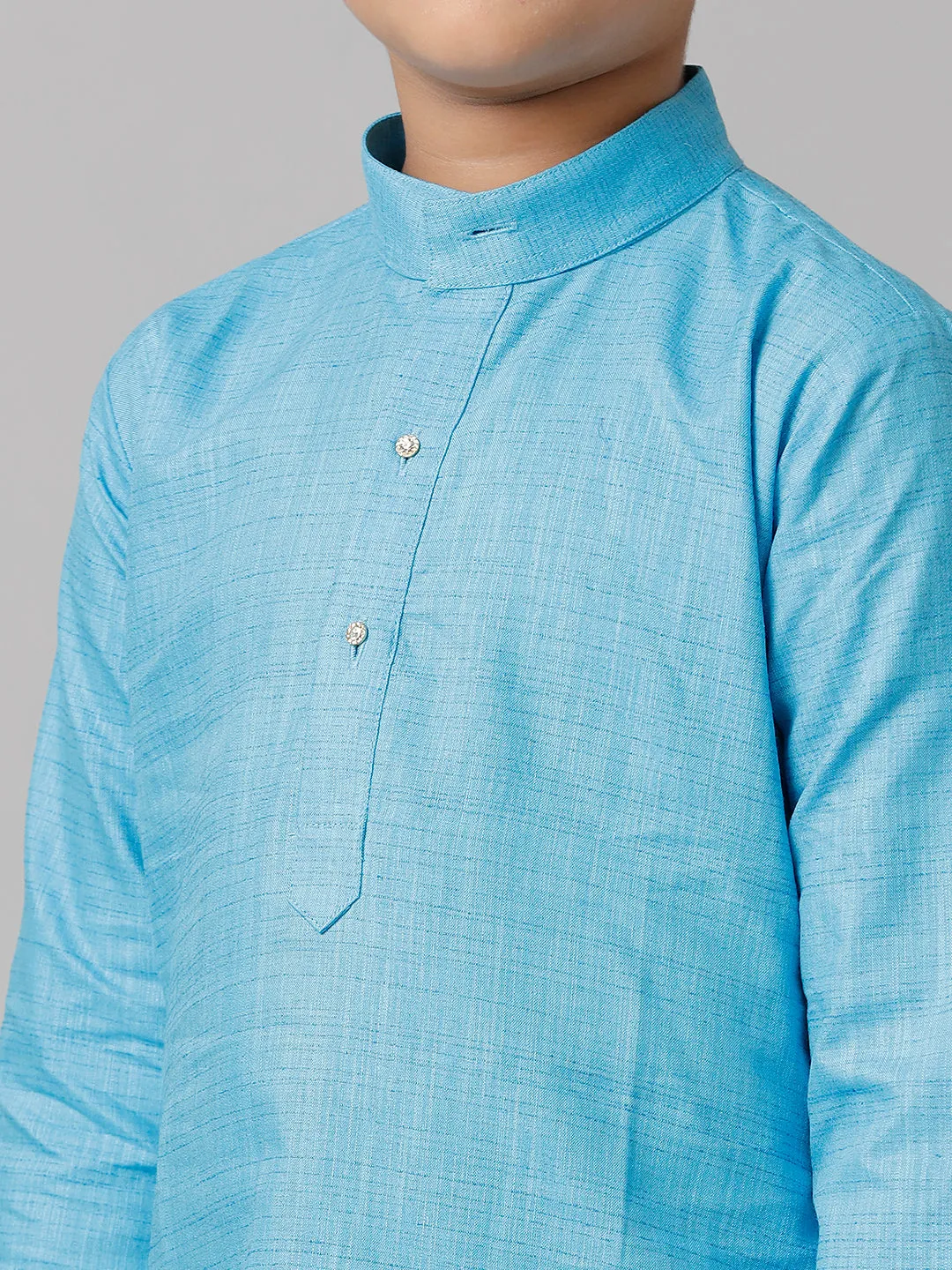 Boys Cotton Sky Blue Kurta with Cream Elastic Panchakacham Combo FS4