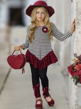 Braided Plaid Lace Trim Tunic and Legging Set Braided Plaid Lace Trim Tunic and Legging Set