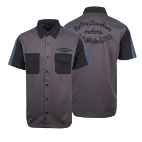 Branded  Men's Grey Black Blue Est. 1903 Colorblock S/S Woven Shirt (S36)