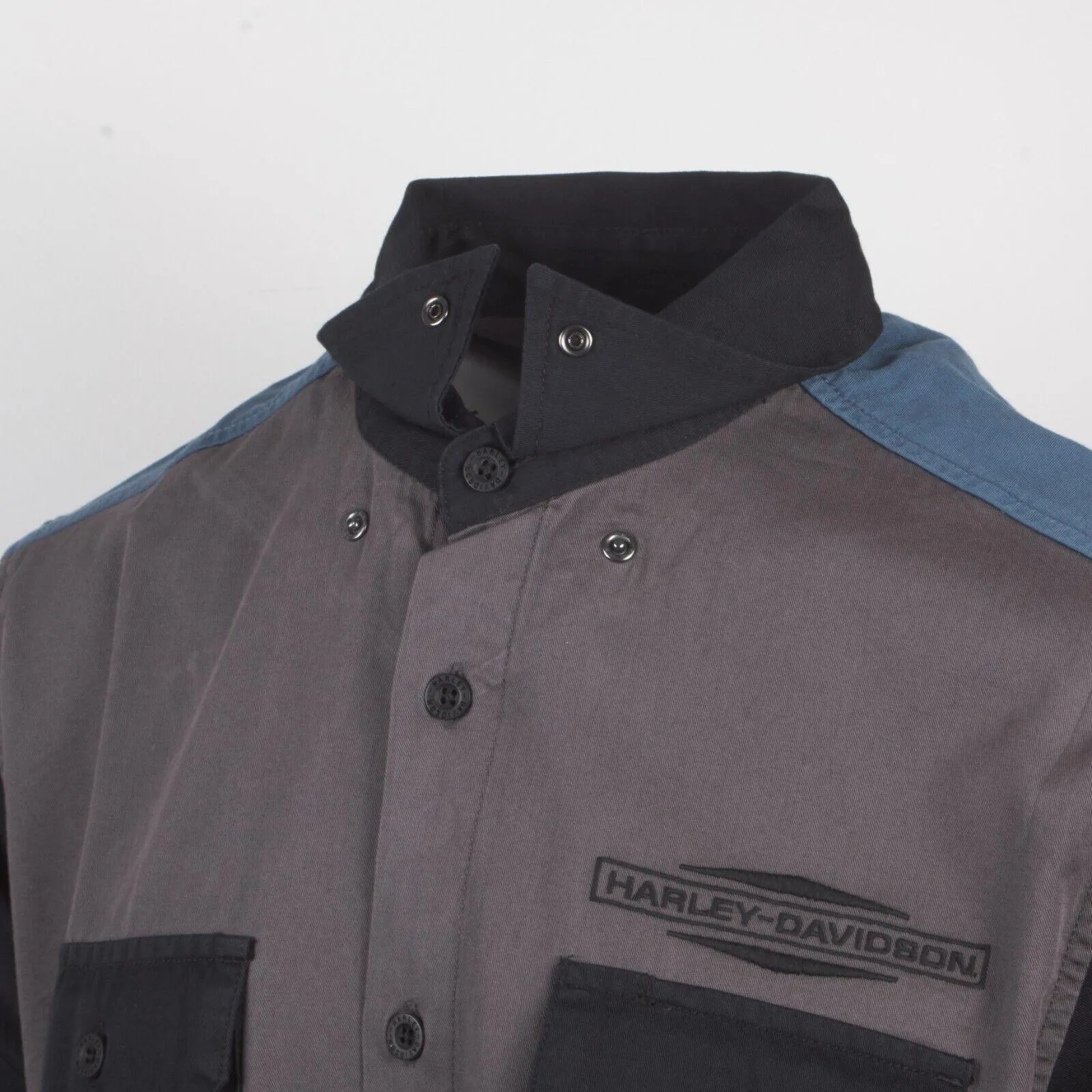 Branded  Men's Grey Black Blue Est. 1903 Colorblock S/S Woven Shirt (S36)