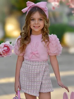 Bunny Puff Sleeve Top and Tweed Skort Set Bunny Puff Sleeve Top and Tweed Skort Set
