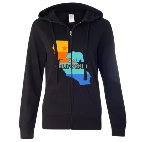 California Bear State Stripes Ladies Lightweight Fitted Zip-Up Hoodie California Bear State Stripes Ladies Lightweight Fitted Zip-Up Hoodie