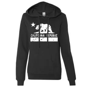 California Flag White Print Silhouette Ladies Fitted Hoodie California Flag White Print Silhouette Ladies Fitted Hoodie