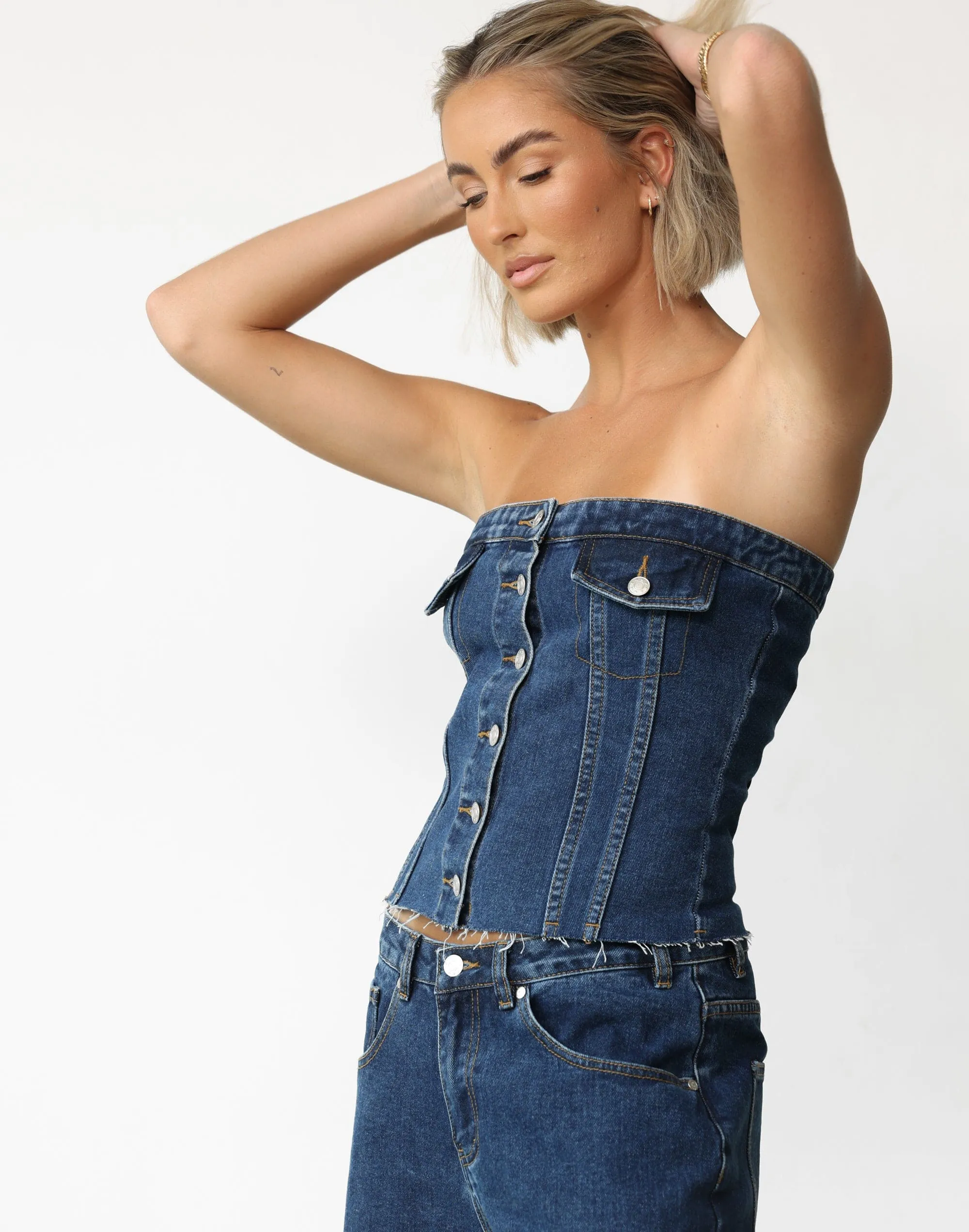 Collision Denim Corset Top (Dark Denim)