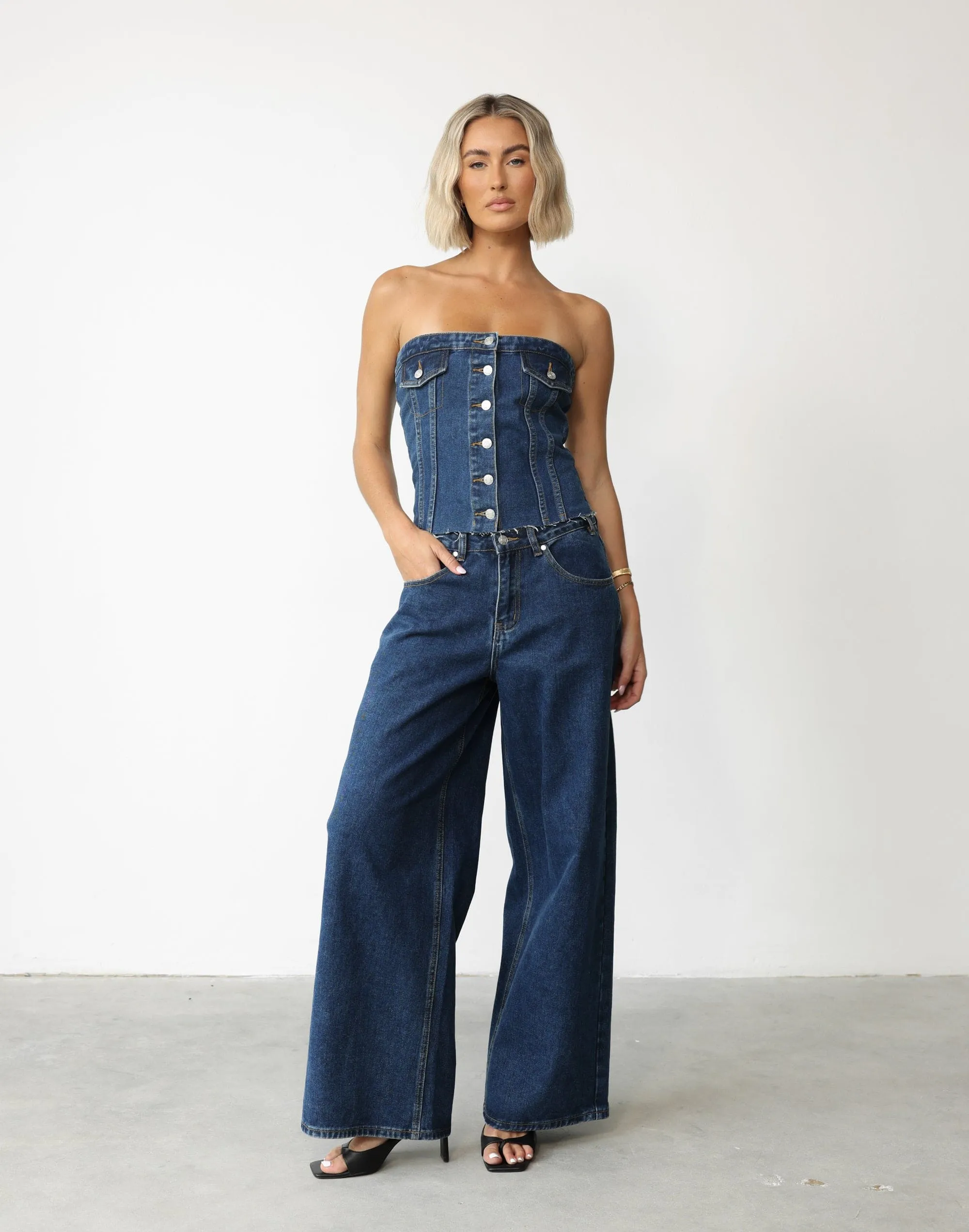 Collision Denim Corset Top (Dark Denim)