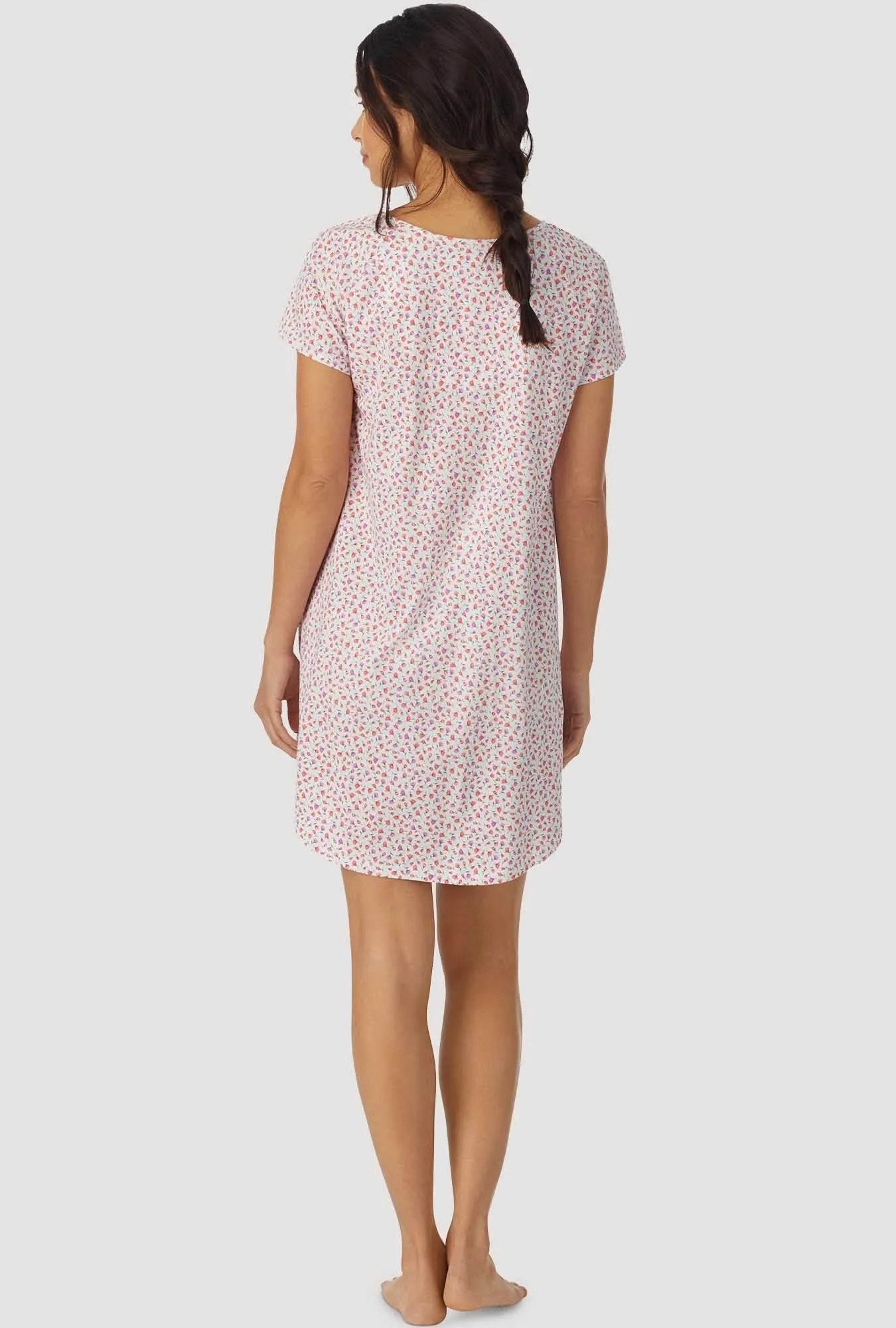 Coral and Lilac Ditsy Floral Cap Sleeve Nightshirt