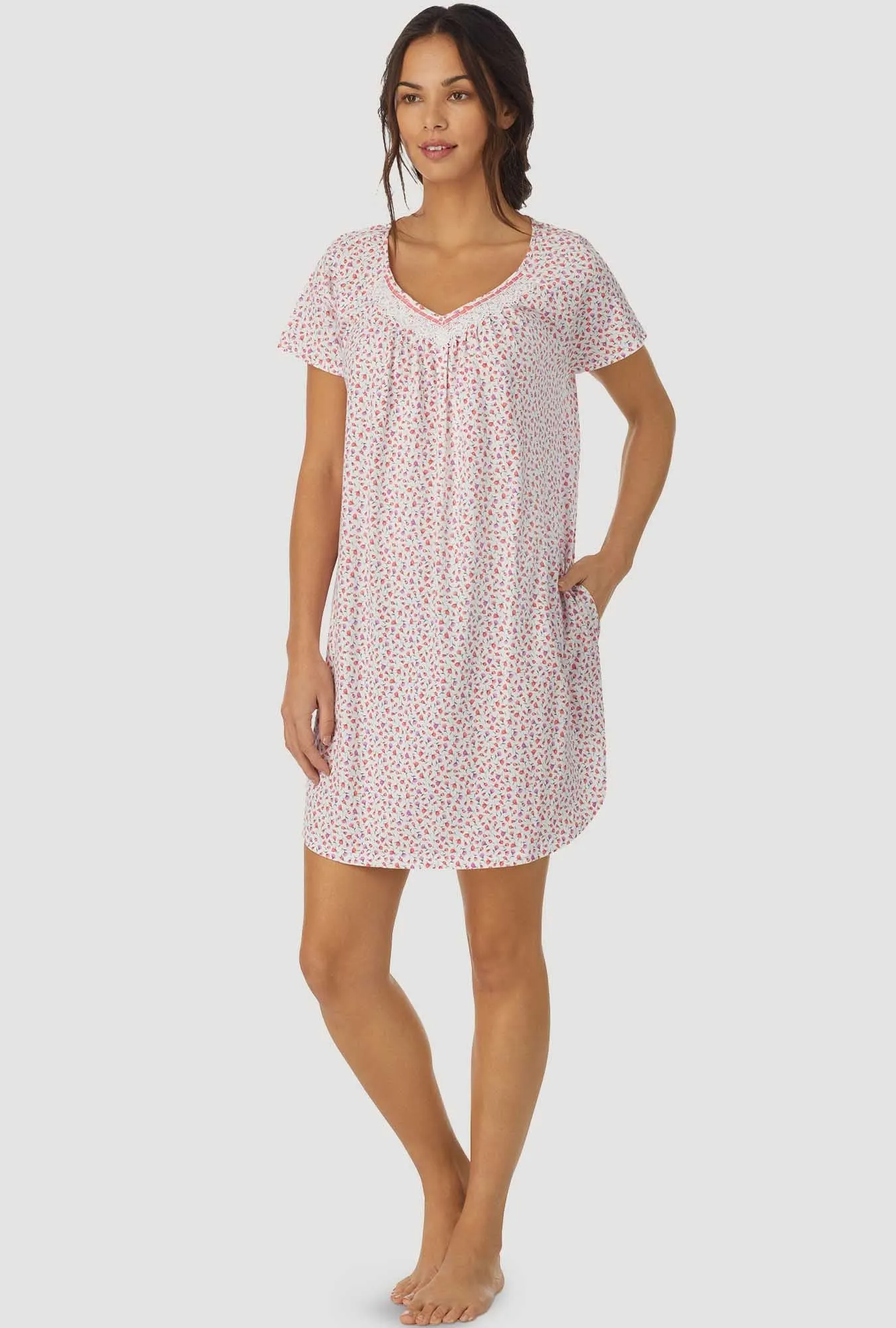 Coral and Lilac Ditsy Floral Cap Sleeve Nightshirt